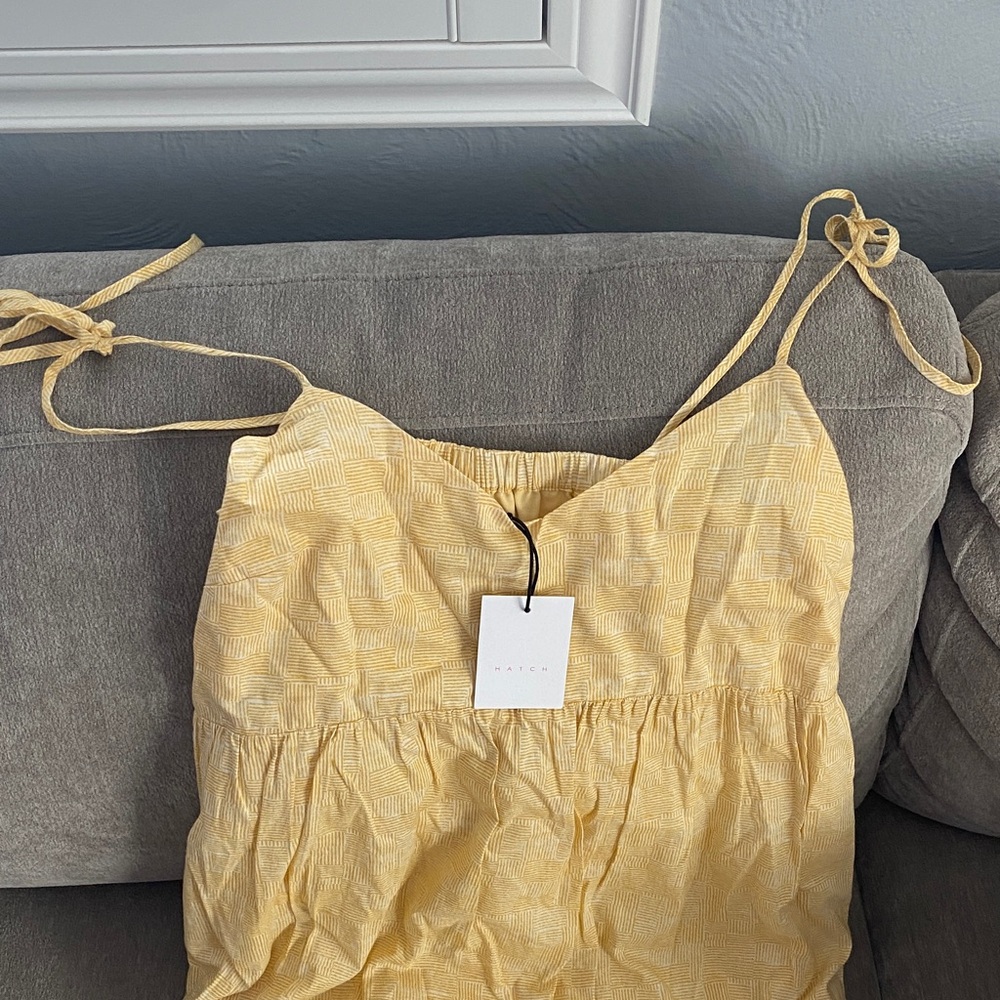 NWT Hatch Light Yellow / White Patterned Maxi Dress with spaghetti ties - Picture 4 of 6